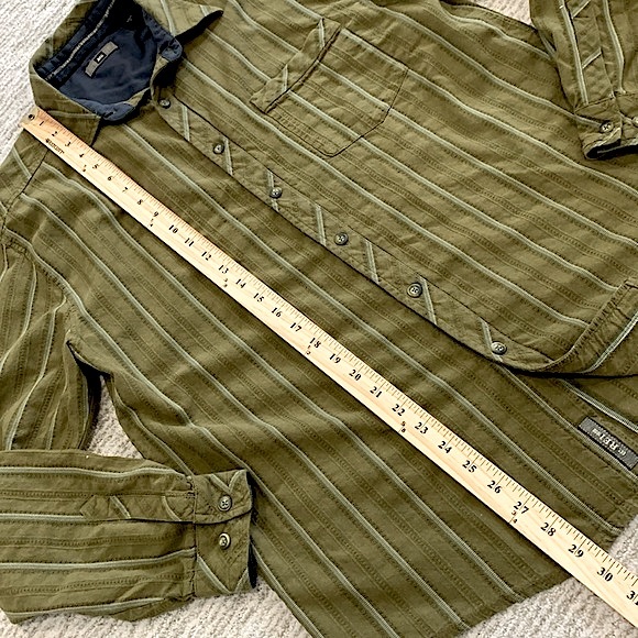 REI Striped Long Sleeve Shirt Mens Size M Olive Cotton Rayon Button Down - Picture 6 of 10